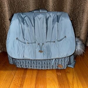 Quilted Puffy Diaper Bag in Sky Blue with Pom Charm